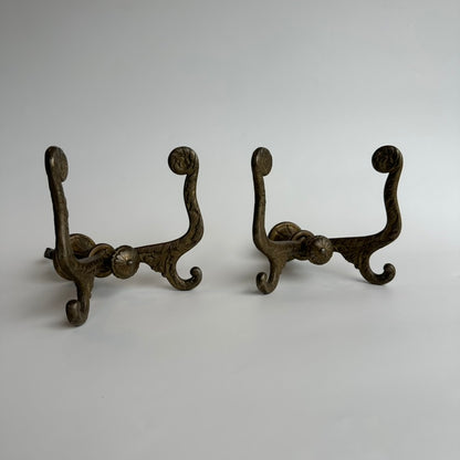 Antique Late Victorian Cast-Brass Double Wall Hooks (Pair)
