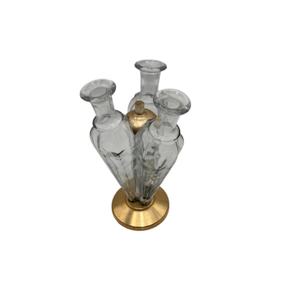 Vintage Triple Bud Vase |  Mid Century Modern Glass Flutes on Gilded Base