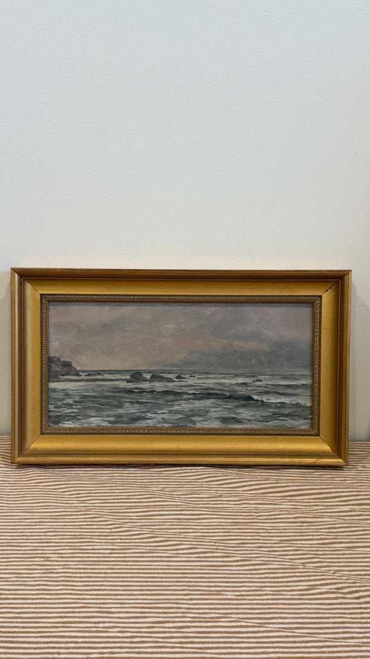Antique British Marine Oil Painting, Rocky Coastal Seascape, Circa 1900