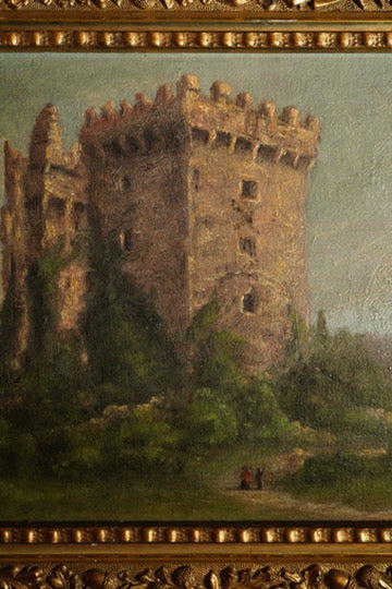 Victorian Irish Castle Ruin Oil Painting, Likely Blarney Castle, Signed L. S. C 1888, in Deep Gilt Frame