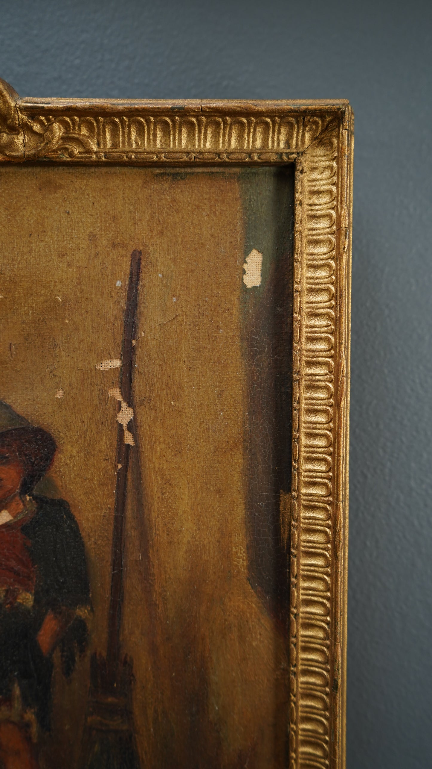 British School Oil Painting of Street Sweeper Boy with Dog, c. 1890–1915