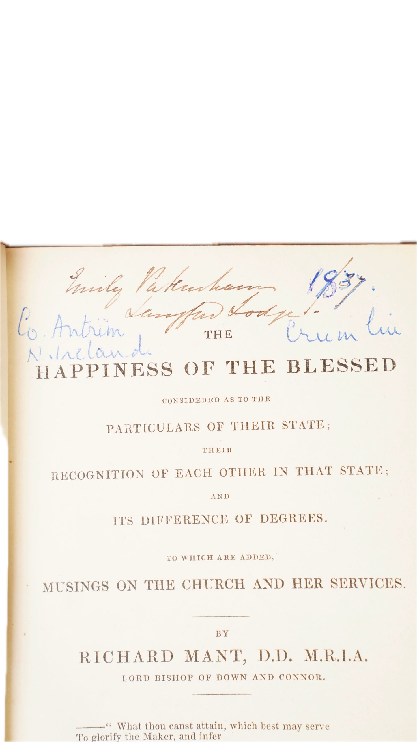 Richard Mant Happiness of the Blessed 1837 Antique Half Leather Book