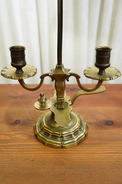 Vintage Louis XV Style Brass Bouillotte Lamp with Red Tole Shade