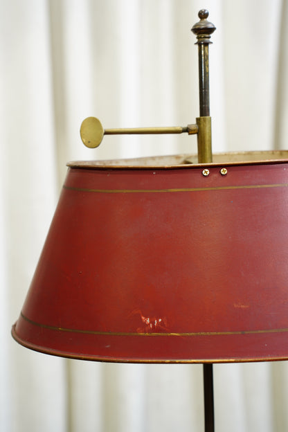 Vintage Louis XV Style Brass Bouillotte Lamp with Red Tole Shade