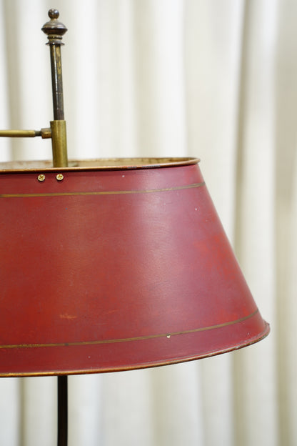 Vintage Louis XV Style Brass Bouillotte Lamp with Red Tole Shade