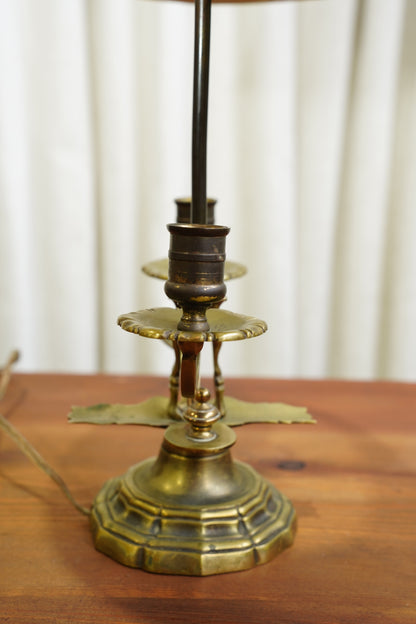 Vintage Louis XV Style Brass Bouillotte Lamp with Red Tole Shade