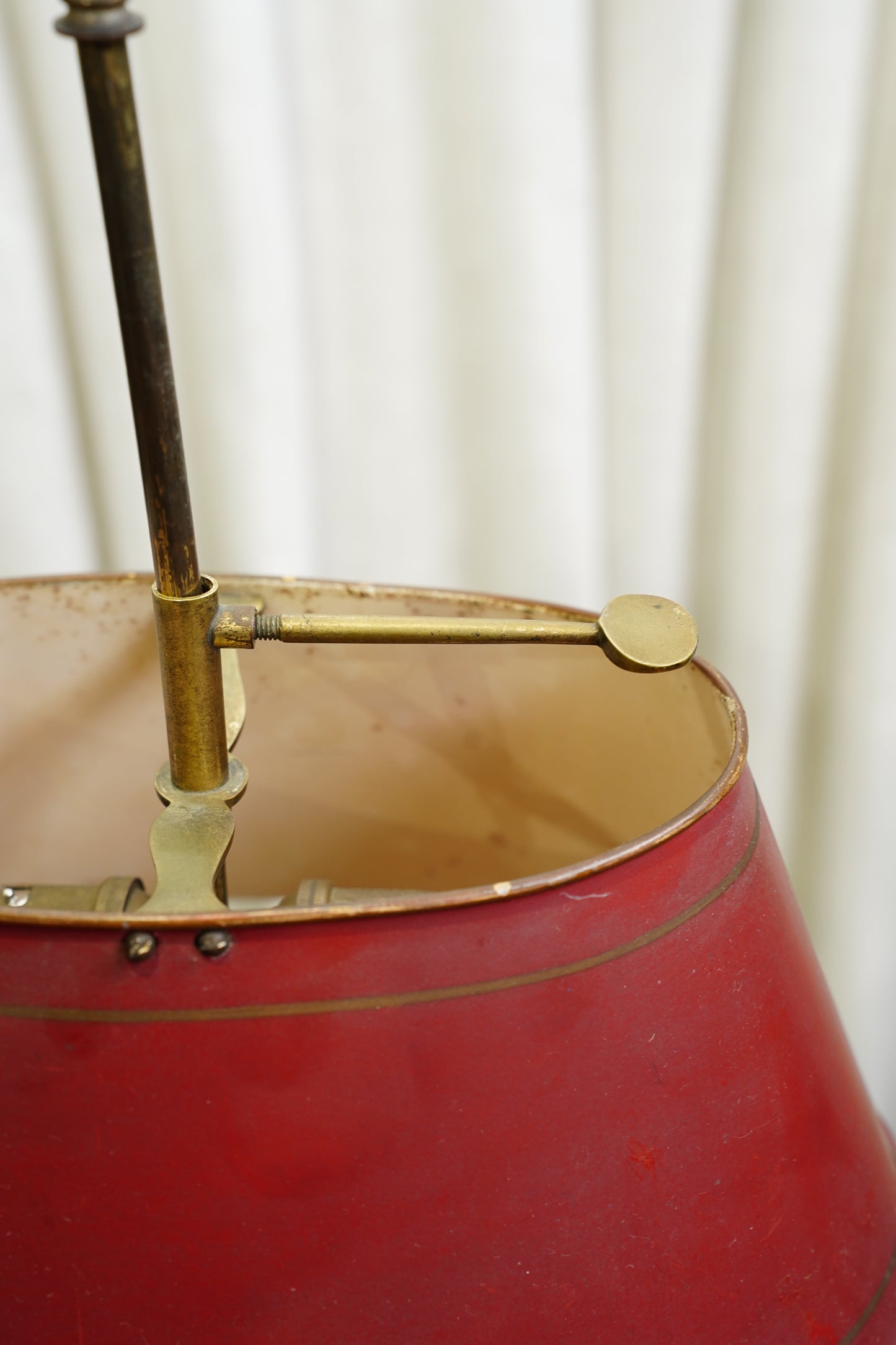 Vintage Louis XV Style Brass Bouillotte Lamp with Red Tole Shade