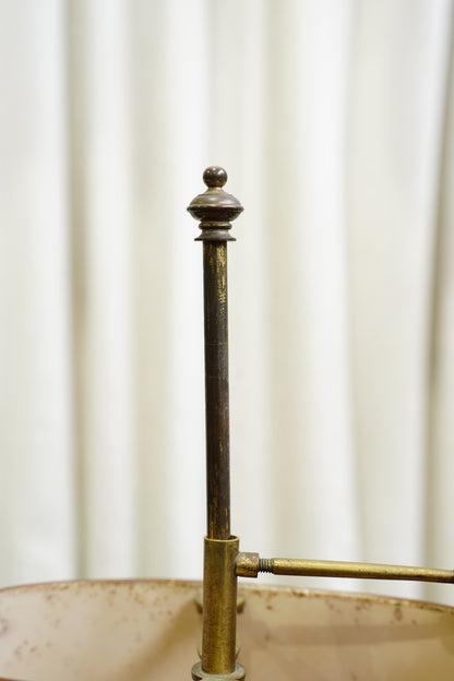 Vintage Louis XV Style Brass Bouillotte Lamp with Red Tole Shade