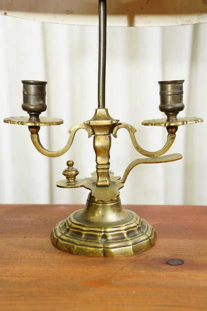 Vintage Louis XV Style Brass Bouillotte Lamp with Red Tole Shade