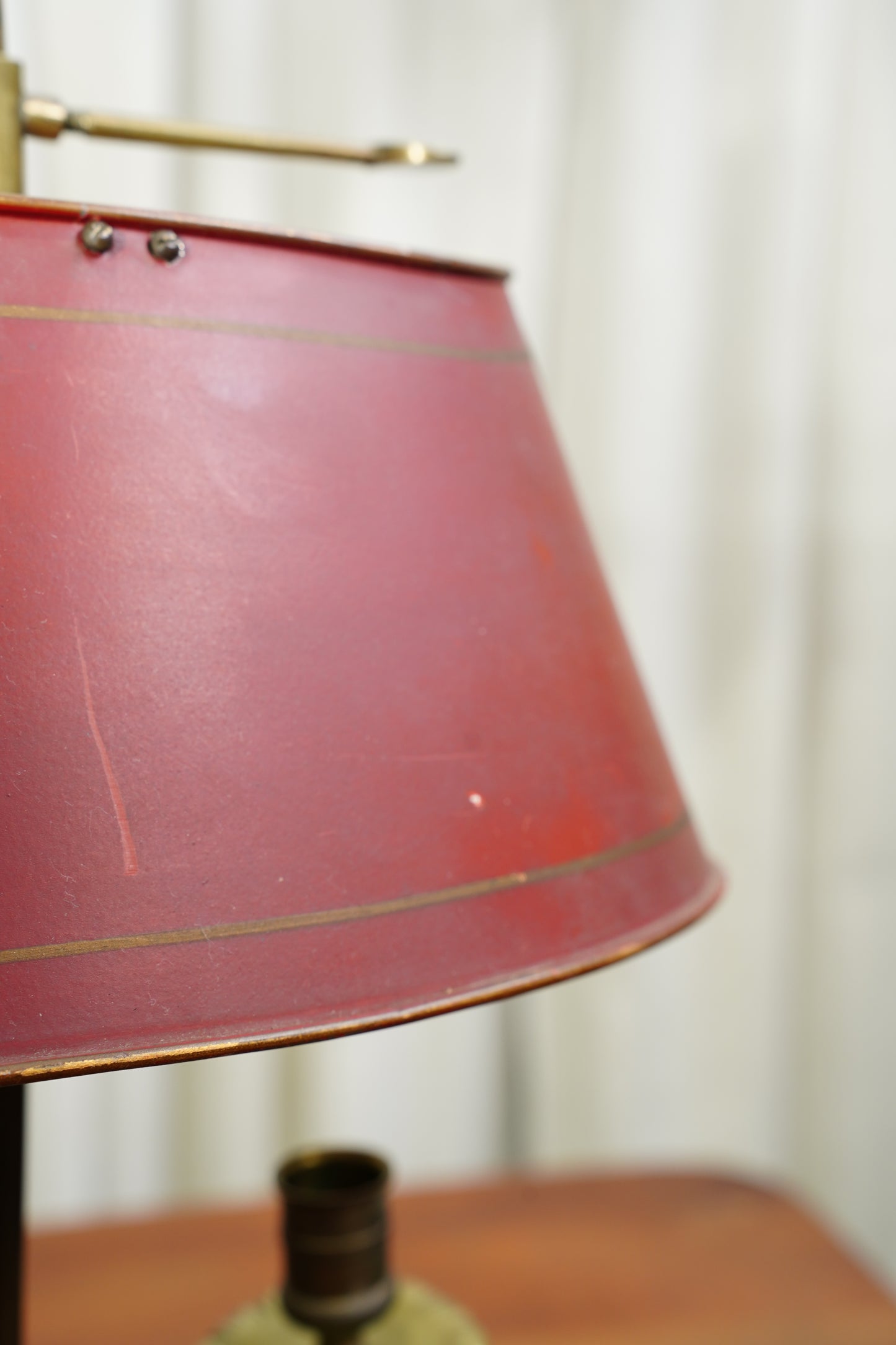 Vintage Louis XV Style Brass Bouillotte Lamp with Red Tole Shade