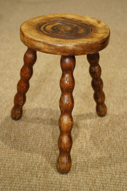 Vintage English Bobbin Leg Tripod Stool