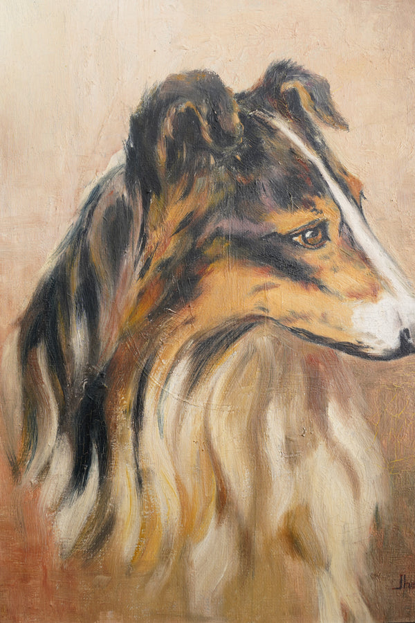 Vintage Signed Collie Dog Oil Painting, Dated 1936 secondary view