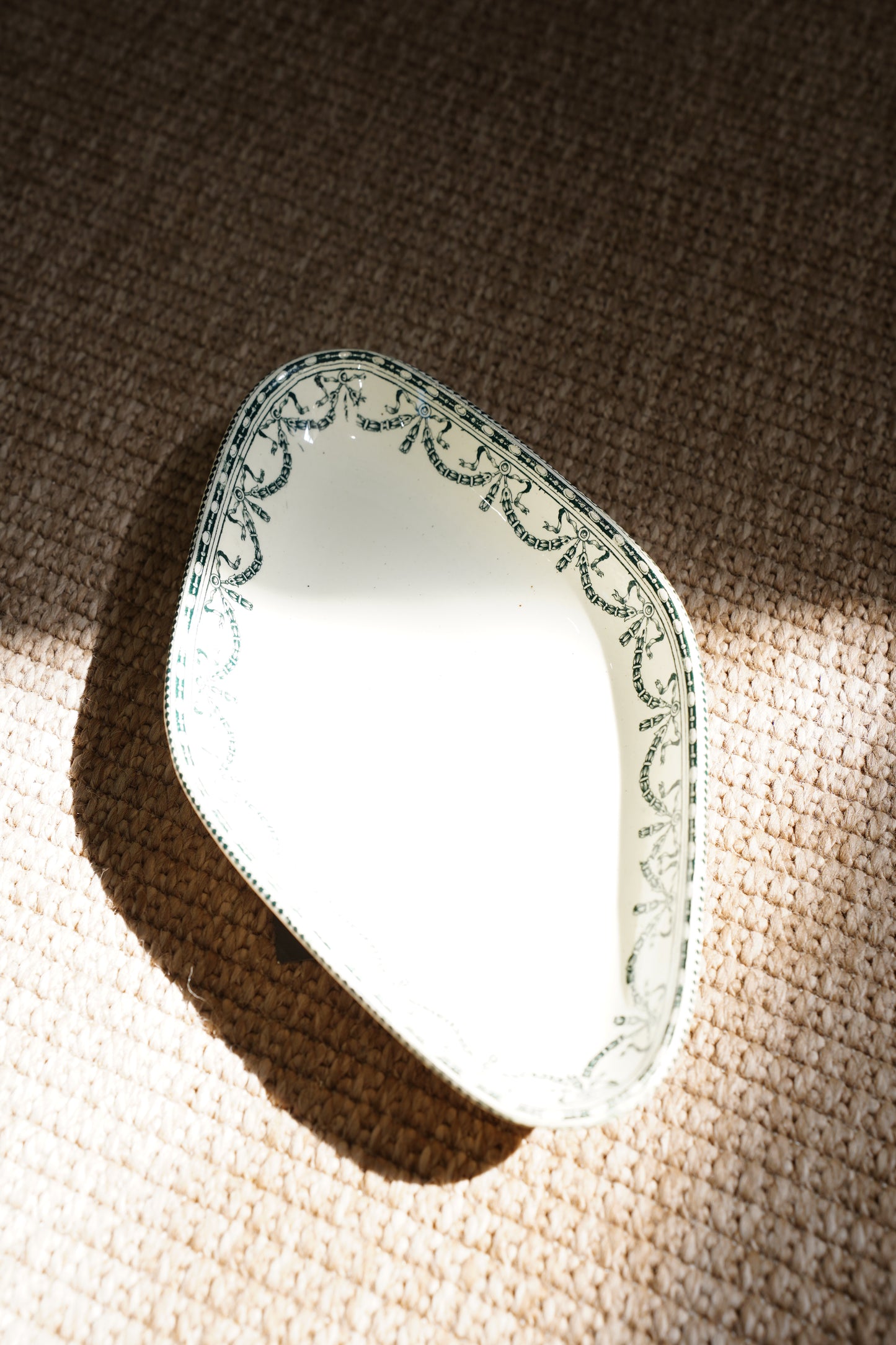 Antique Louis XVI Style French Ravier Dish, Green Transferware