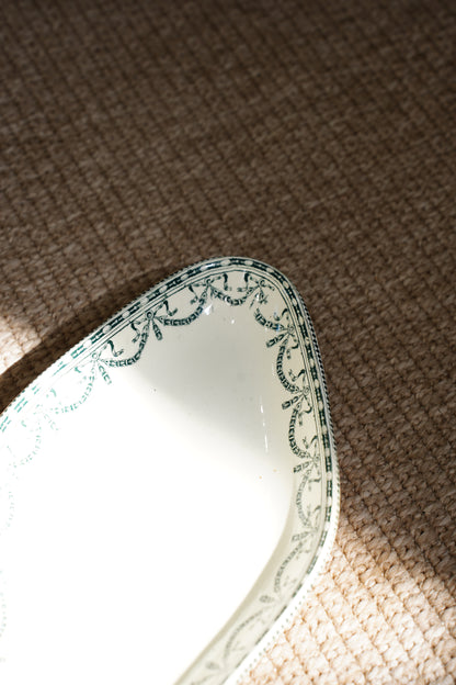 Antique Louis XVI Style French Ravier Dish, Green Transferware