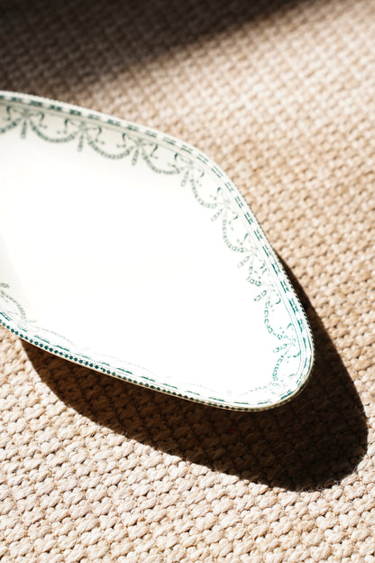 Antique Louis XVI Style French Ravier Dish, Green Transferware