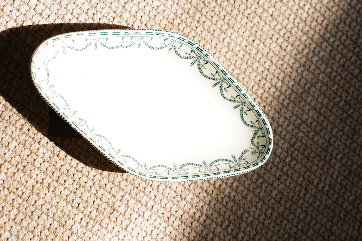 Antique Louis XVI Style French Ravier Dish, Green Transferware