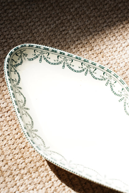 Antique Louis XVI Style French Ravier Dish, Green Transferware
