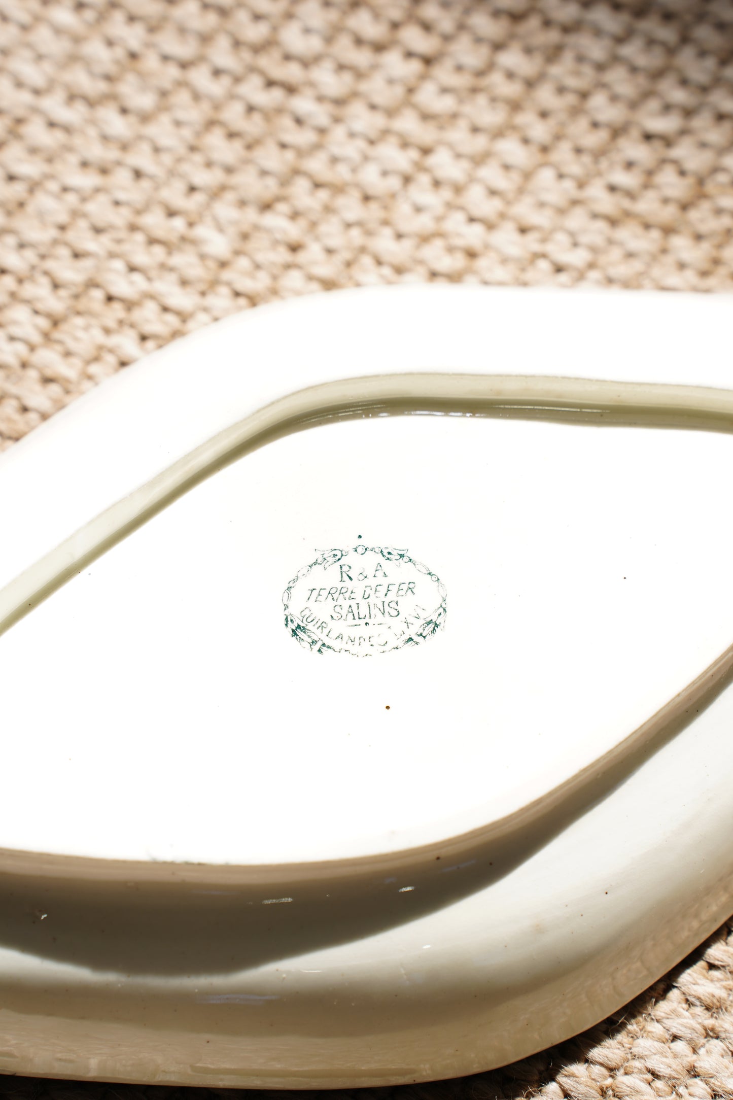 Antique Louis XVI Style French Ravier Dish, Green Transferware