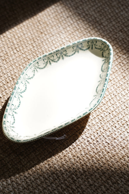 Antique Louis XVI Style French Ravier Dish, Green Transferware