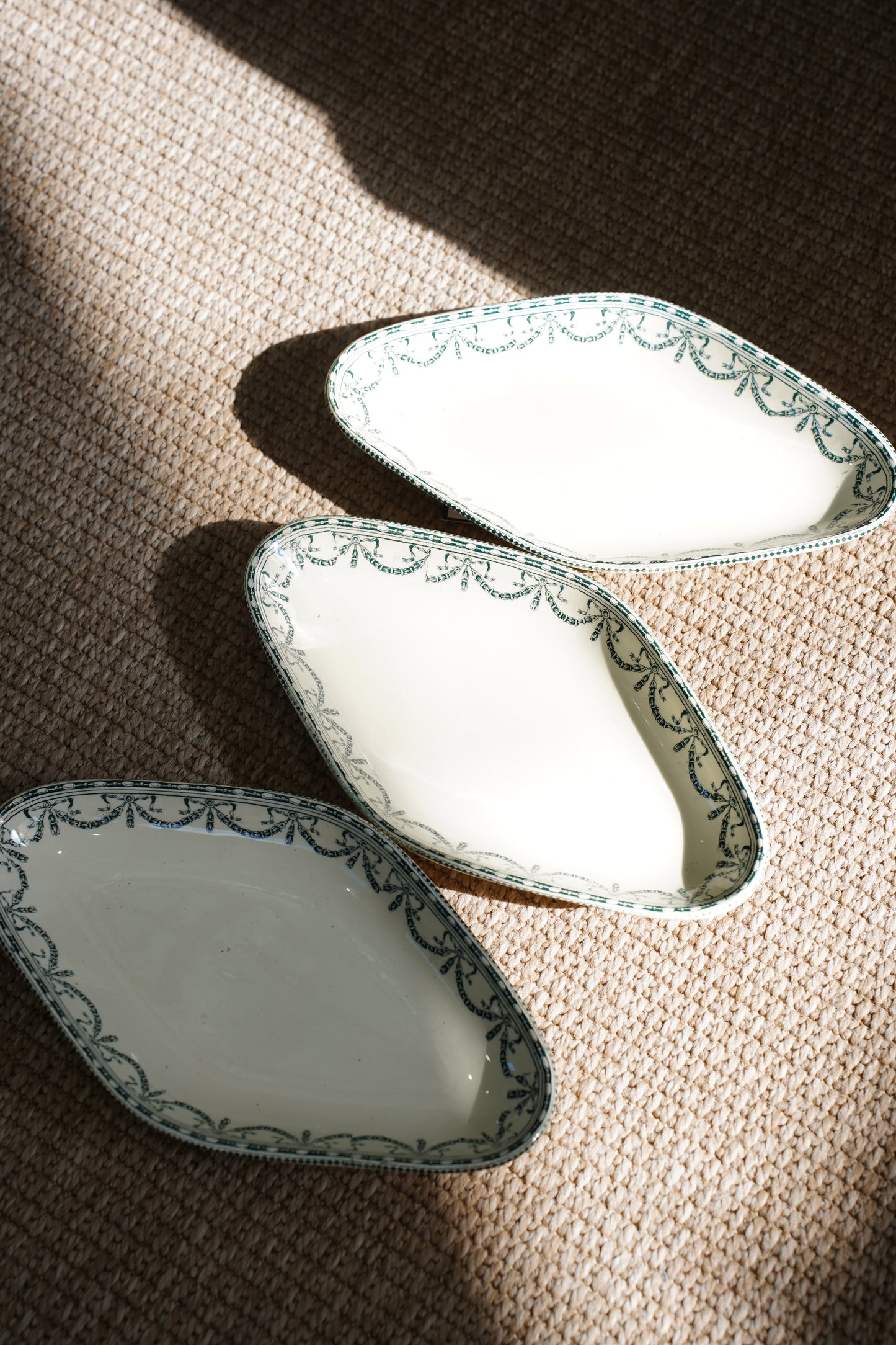 Antique Louis XVI Style French Ravier Dish, Green Transferware