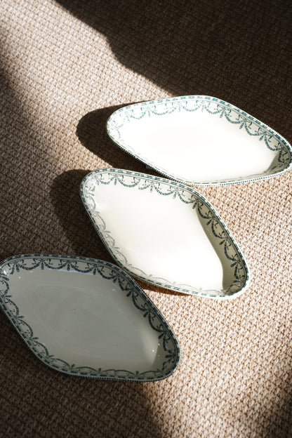 Antique Louis XVI Style French Ravier Dish, Green Transferware