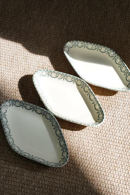 Antique Louis XVI Style French Ravier Dish, Green Transferware