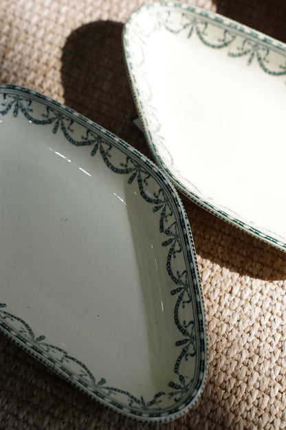 Antique Louis XVI Style French Ravier Dish, Green Transferware