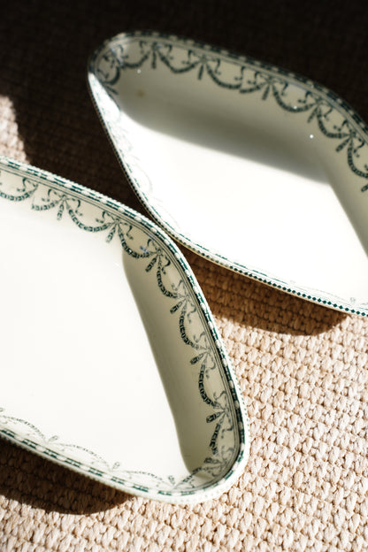 Antique Louis XVI Style French Ravier Dish, Green Transferware