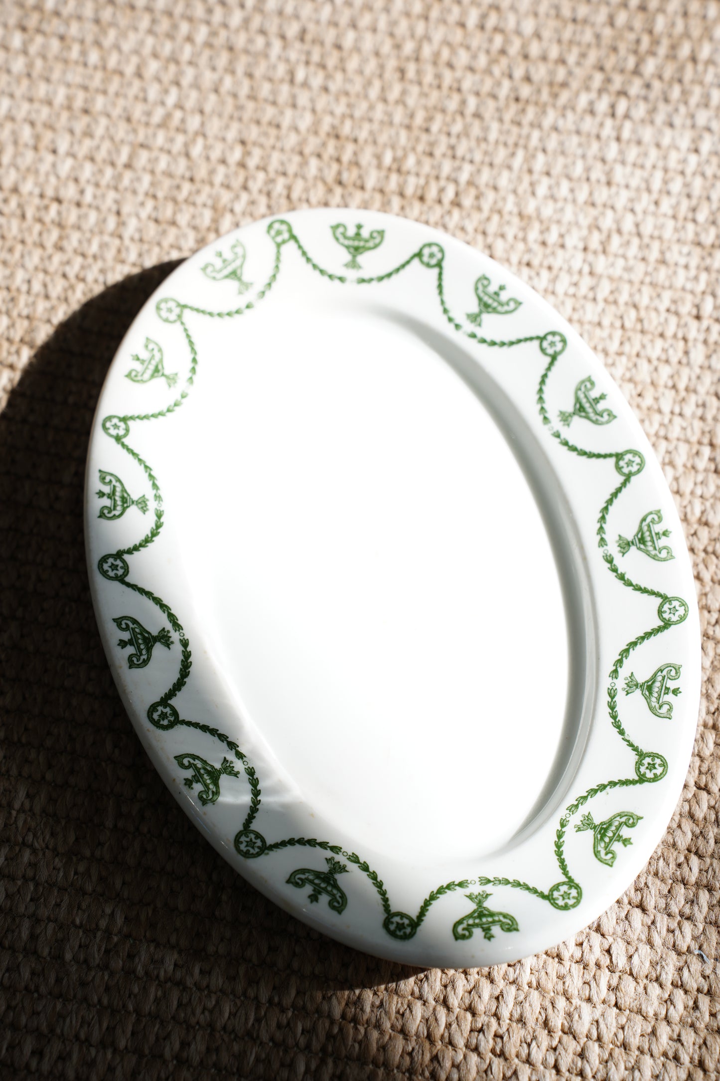 Vintage Neoclassical Green Transferware Serving Platter