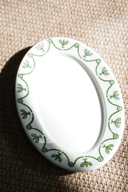 Vintage Neoclassical Green Transferware Serving Platter