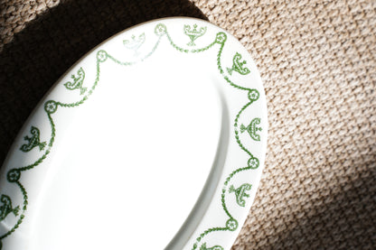 Vintage Neoclassical Green Transferware Serving Platter