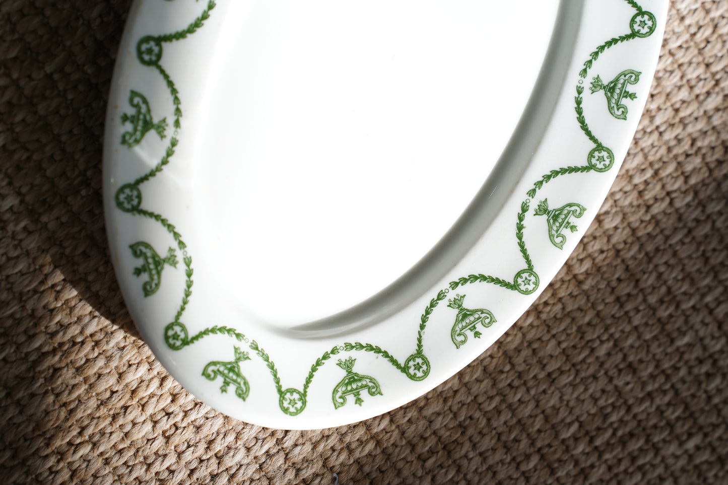 Vintage Neoclassical Green Transferware Serving Platter