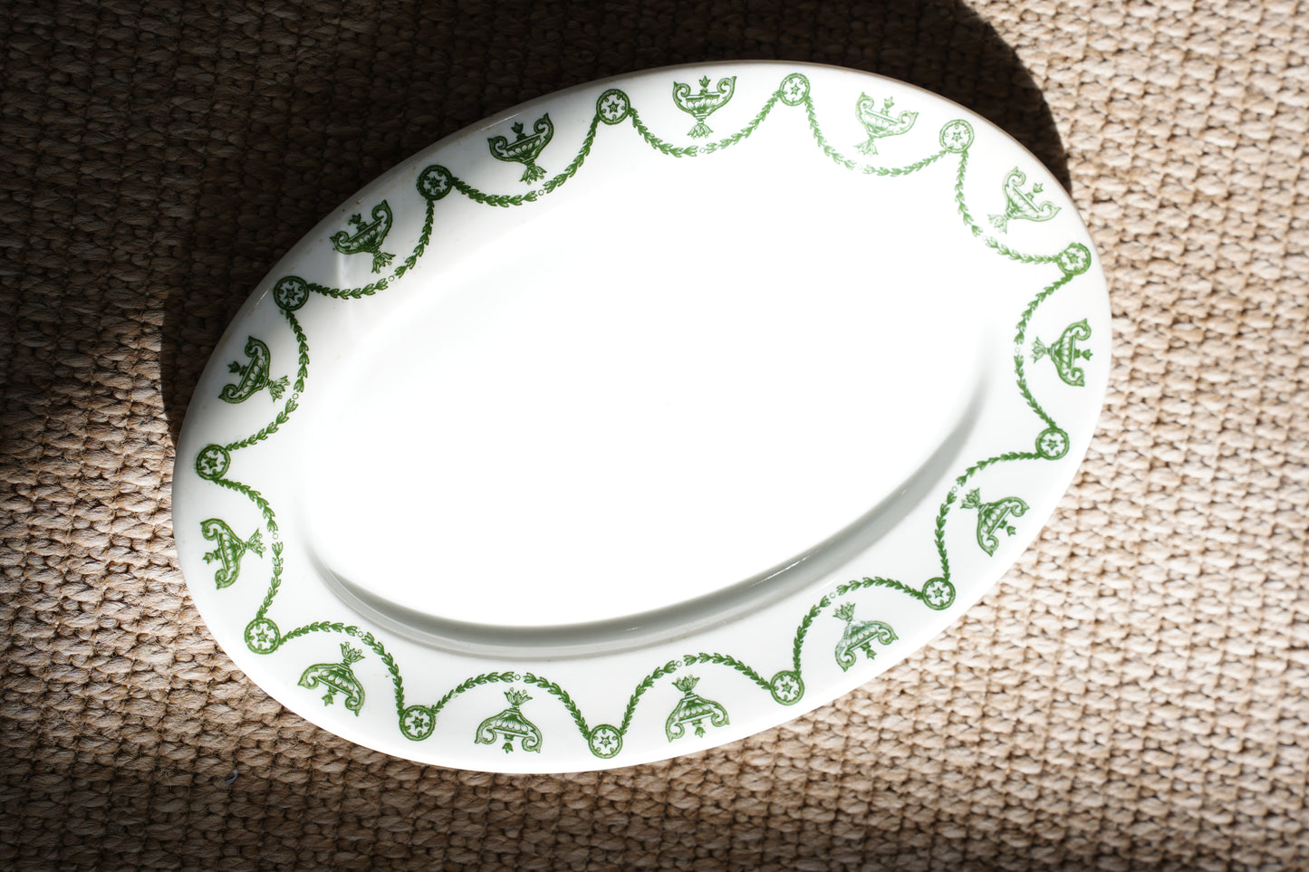 Vintage Neoclassical Green Transferware Serving Platter