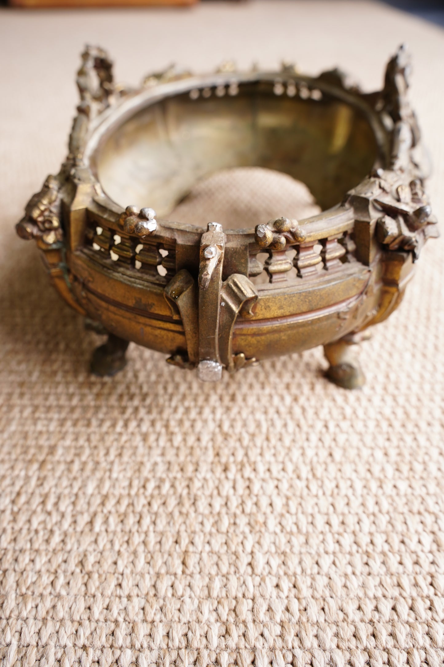 Antique French Brass Jardiniere | Centerpiece
