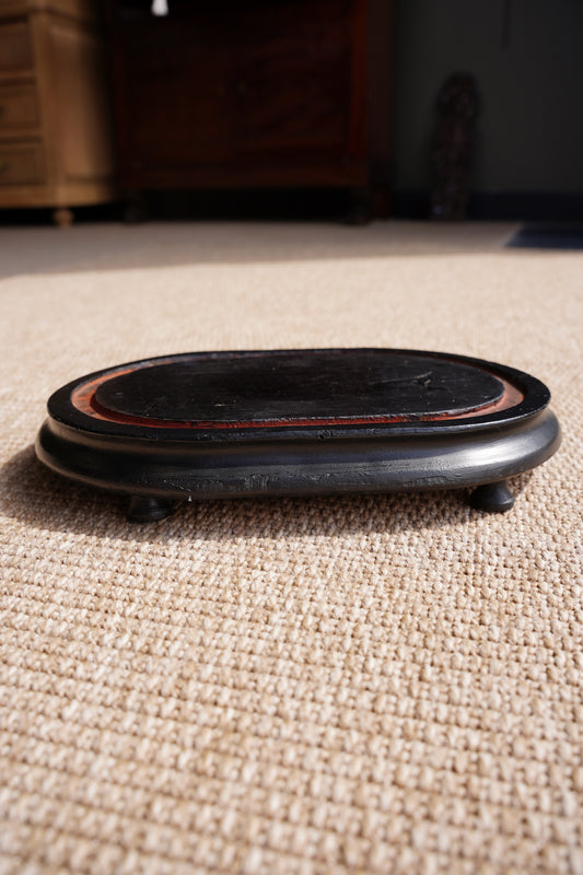 Antique Ebonized Oval Plinth Display Stand Base