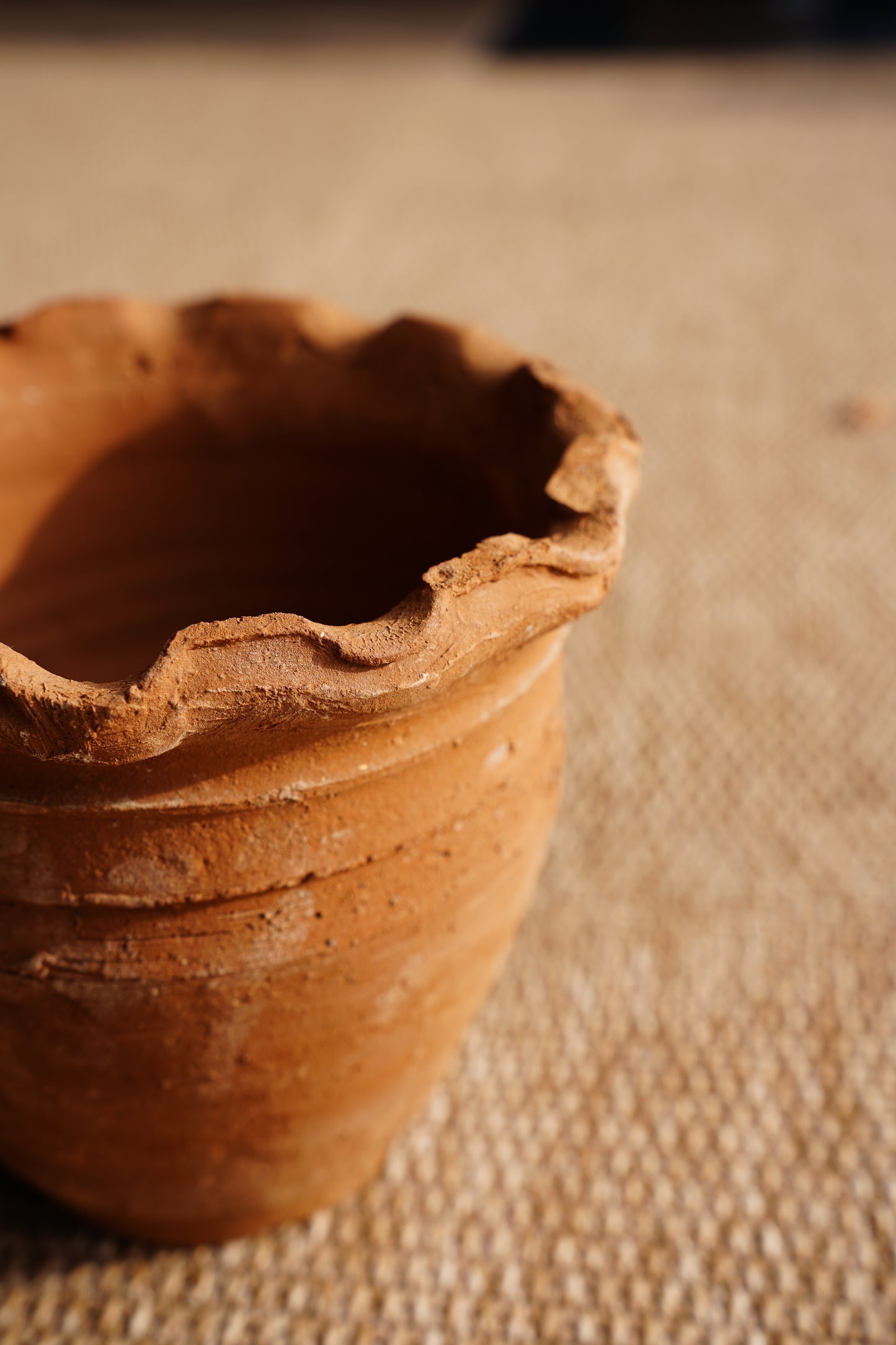 New Terracotta Ruffle Rim Garden Pot, Aged Finish