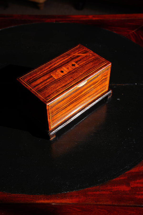 Antique Inlaid Wood Poker and Card Box with Card Suit Lid secondary view