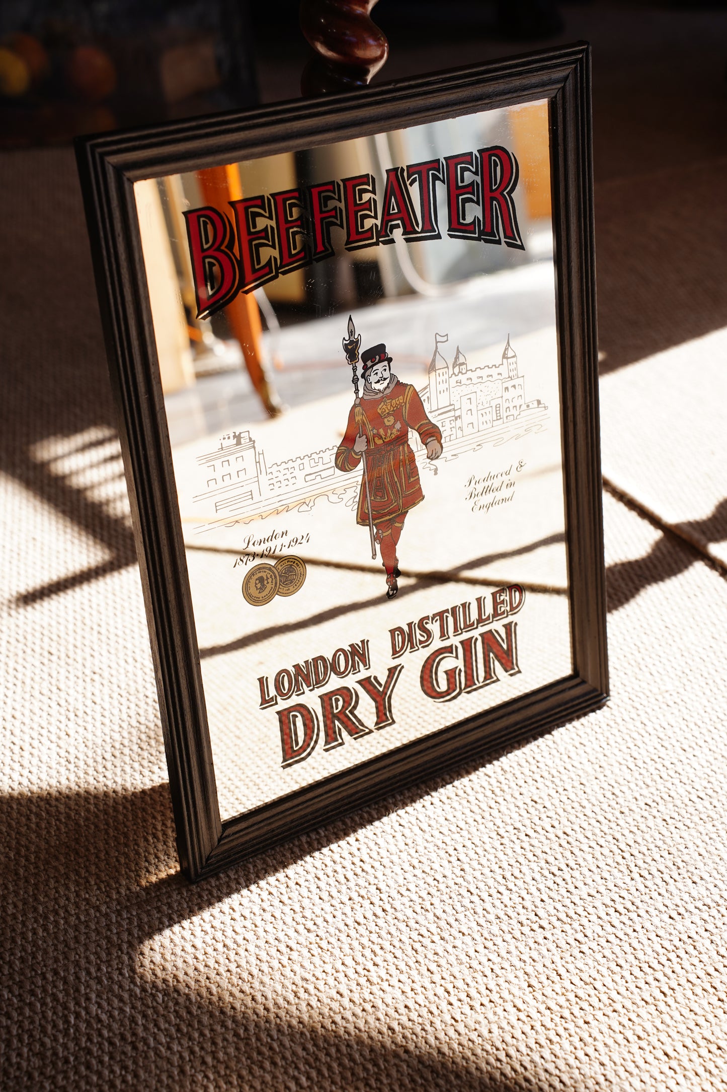 Vintage Beefeater Dry Gin Advertising Bar Mirror