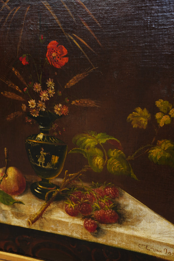 Antique Signed Dutch Still Life Oil Painting, Flowers and Fruit secondary view