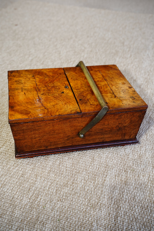 Antique Victorian Burr Walnut Box with Brass Handle, Circa 1860 secondary view