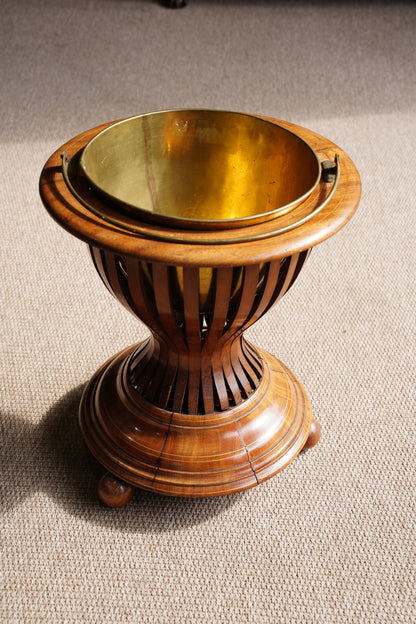 Antique Edwardian Brass and Wood Slatted Planter