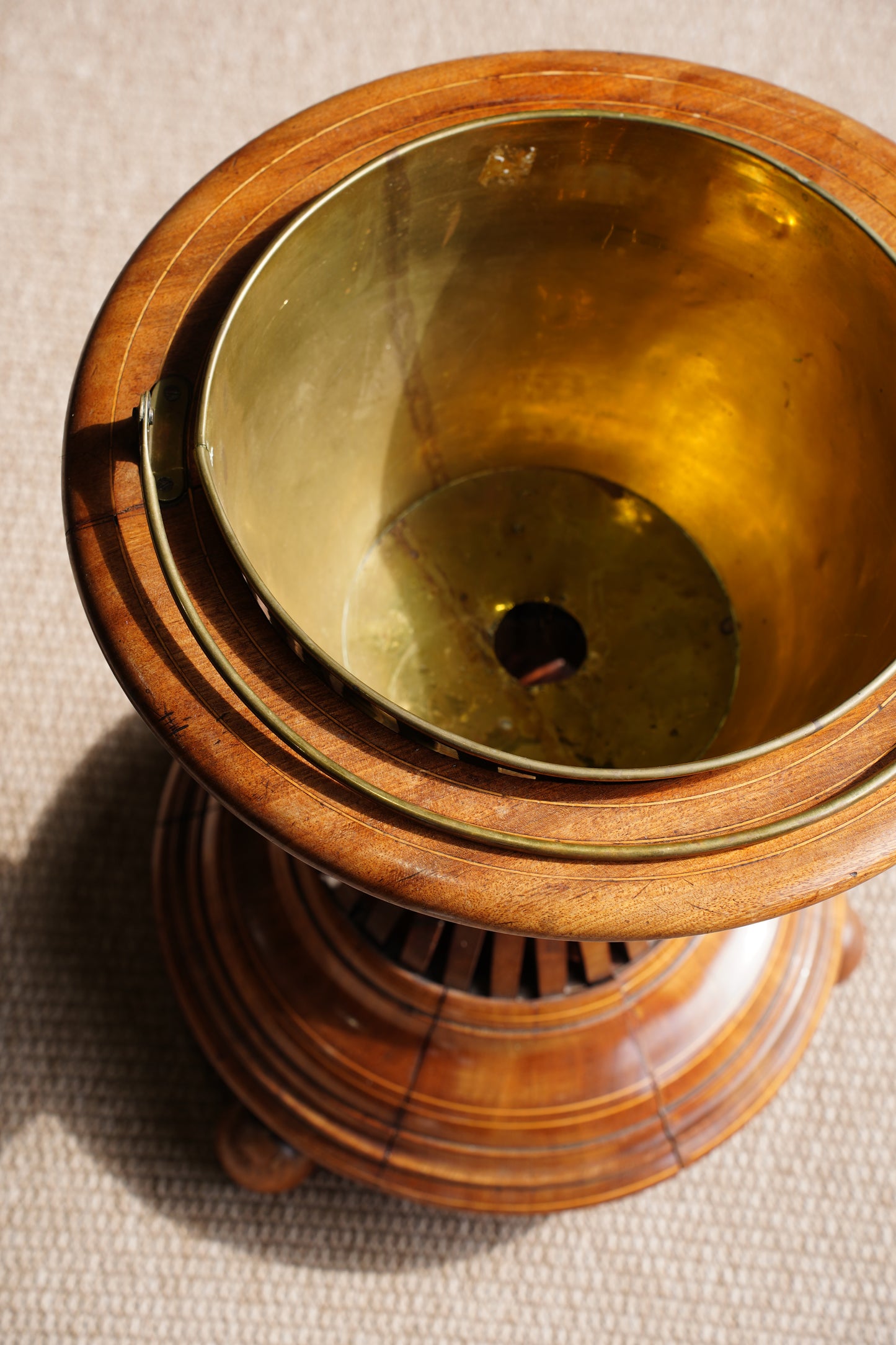Antique Edwardian Brass and Wood Slatted Planter