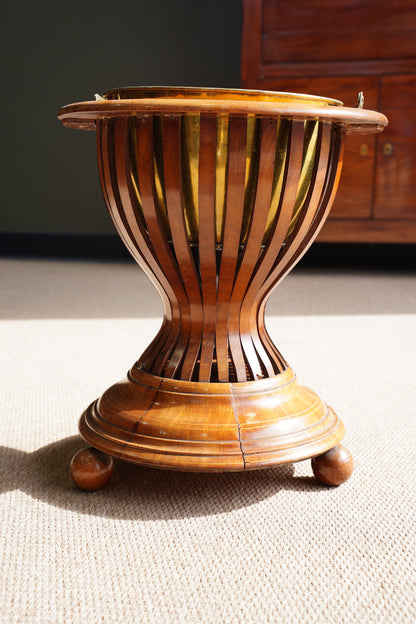 Antique Edwardian Brass and Wood Slatted Planter