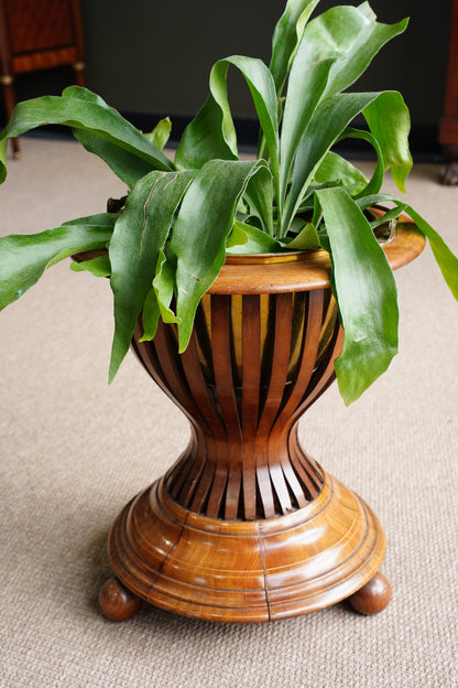 Antique Edwardian Brass and Wood Slatted Planter