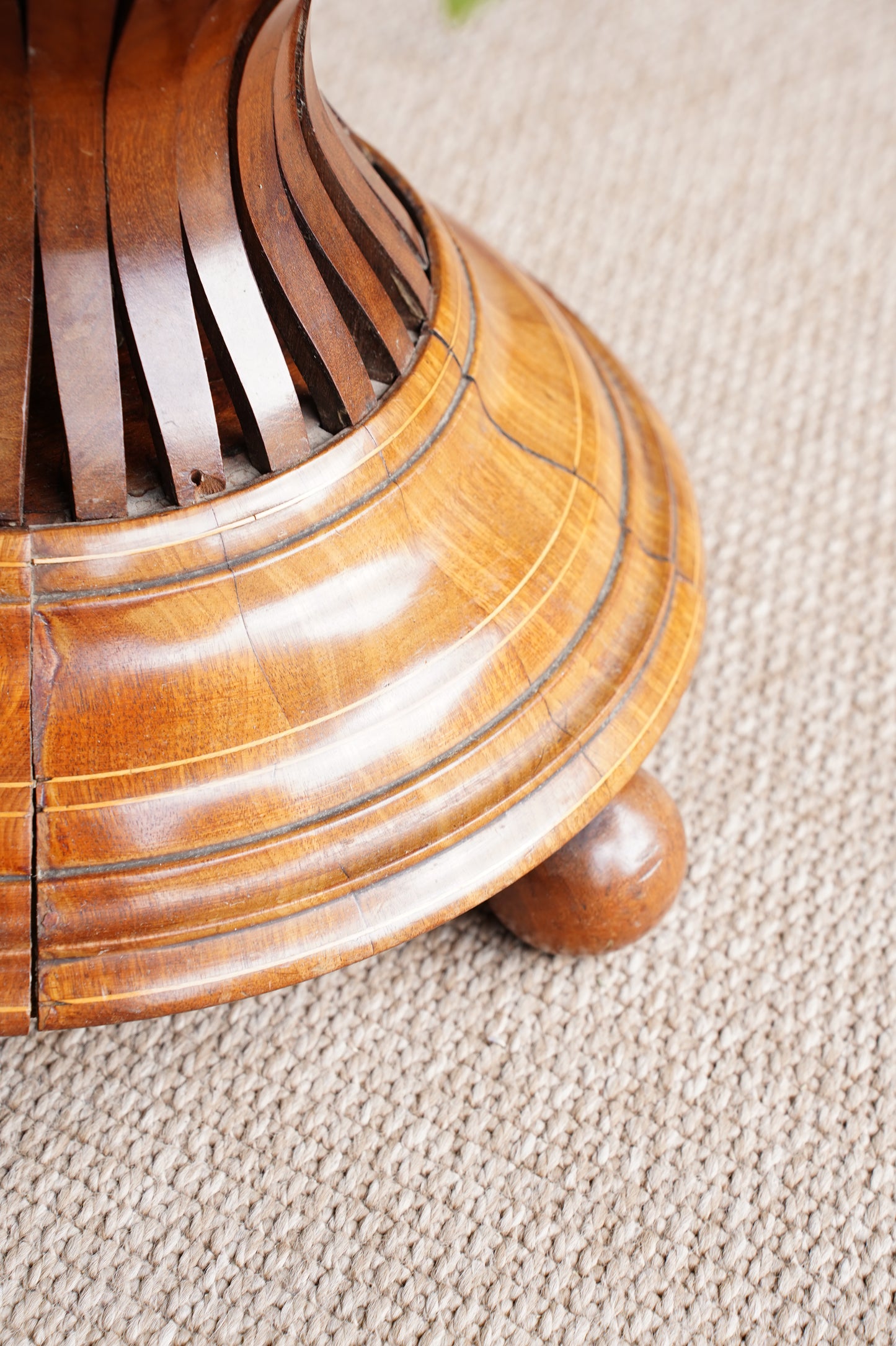 Antique Edwardian Brass and Wood Slatted Planter
