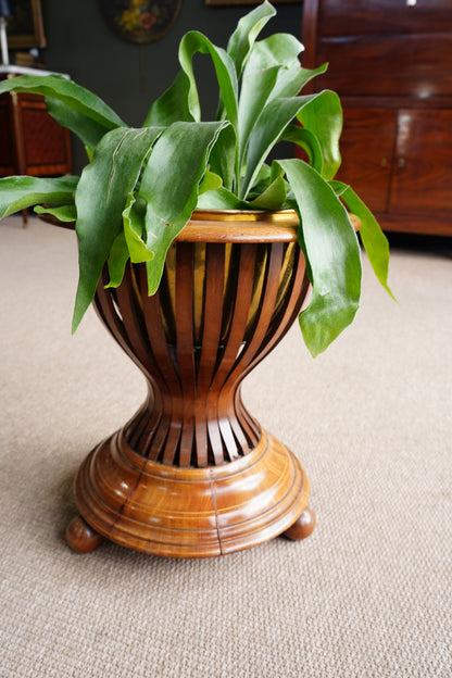 Antique Edwardian Brass and Wood Slatted Planter