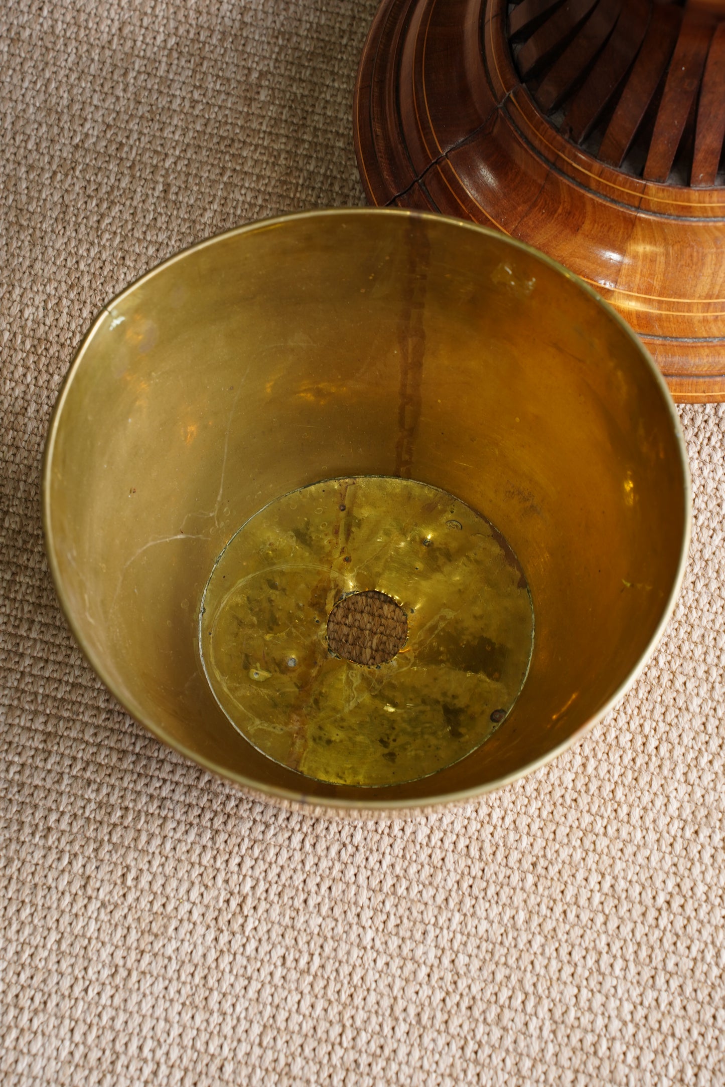 Antique Edwardian Brass and Wood Slatted Planter