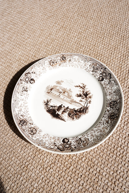 Antique Staffordshire Brown Transferware Plate