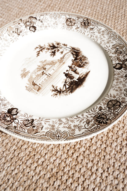 Antique Staffordshire Brown Transferware Plate