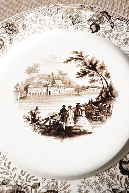 Antique Staffordshire Brown Transferware Plate